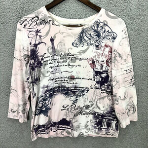 Vintage Y2K Top Nicole Miller Womens Medium Purple Geometric‎ Beaded Paris Artsy
